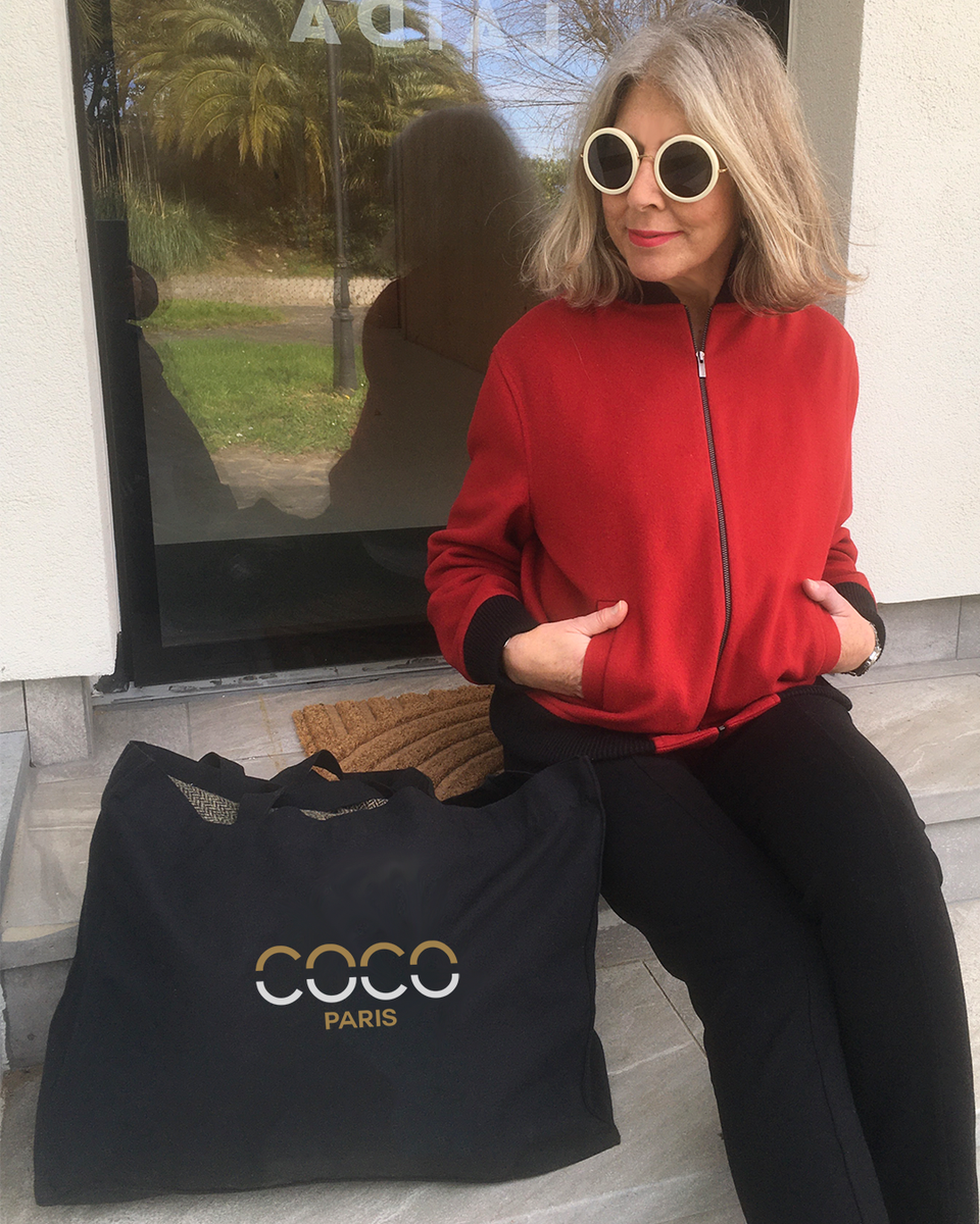COCO PARIS SPLIT LETTERS CAMEL & WHITE Organic Shopping Bag