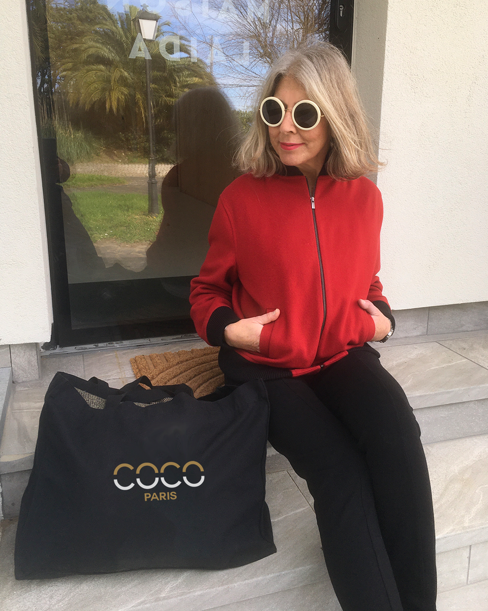 COCO PARIS SPLIT LETTERS CAMEL & WHITE Organic Shopping Bag