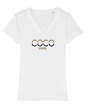 Load image into Gallery viewer, COCO PARIS SPLIT LETTERS Organic V-Neck White T-Shirt