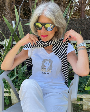 KATE MOSS CUBIST PORTRAIT Organic V-Neck White T-Shirt