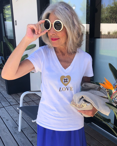 LOVE and HEART in SHADES of BROWN Organic White V-Neck