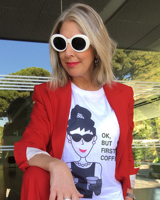 AUDREY HEPBURN OK BUT FIRST COFFEE White T-Shirt