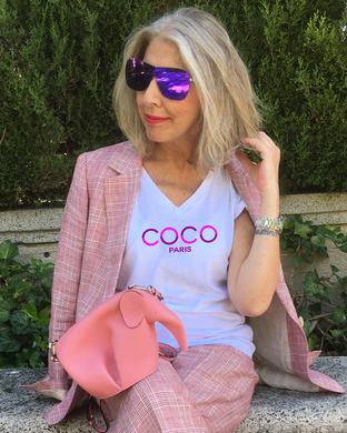 COCO PARIS PURPLE & PINK SPLIT LETTERS  Organic V-Neck