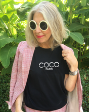 Load image into Gallery viewer, COCO PARIS GREY &amp; WHITE  SPLIT LETTERS  Black T-Shirt