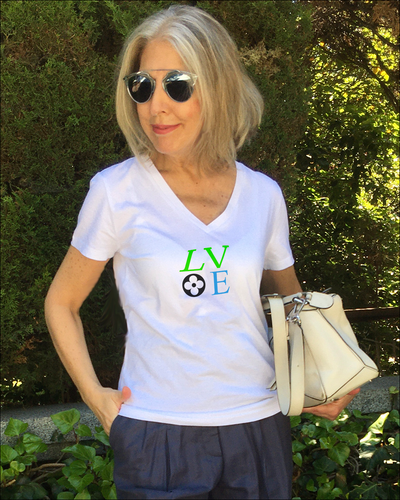 LOVE BLUE AND GREEN Organic V-Neck White T-Shirt