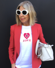 Load image into Gallery viewer, LOVE in BORDEAUX and CARMINE White T-Shirt