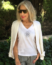 Load image into Gallery viewer, TRIBUTE TO DIOR CANNAGE PRINT Organic V-Neck White T-Shirt