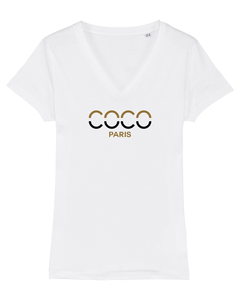 COCO PARIS SPLIT LETTERS Organic V-Neck White T-Shirt