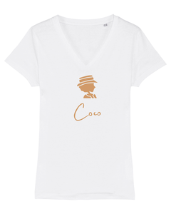 COCO ONLY NAME CAMEL SILHOUETTE  Organic V-Neck T-Shirt