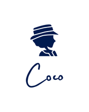 Load image into Gallery viewer, COCO SMALL LOGO IN RITZ BLUE | Organic V-Neck White T-Shirt