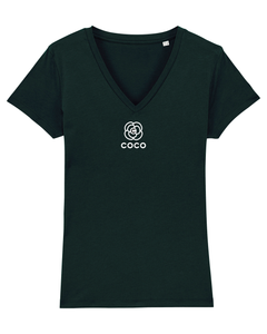 COCO CAMELLIA Organic V-Neck Black T-Shirt