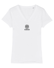 Load image into Gallery viewer, COCO CAMELLIA Organic V-Neck White  T-Shirt