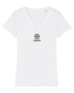 COCO CAMELLIA Organic V-Neck White  T-Shirt