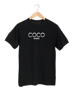 COCO PARIS GREY & WHITE  SPLIT LETTERS  Black T-Shirt