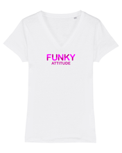 Load image into Gallery viewer, FUNKY ATTITUDE PURPLE PINK Organic V-Neck T-Shirt
