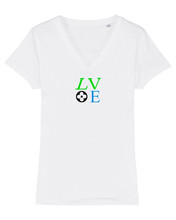 Load image into Gallery viewer, LOVE BLUE AND GREEN Organic V-Neck White T-Shirt
