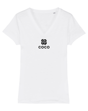Load image into Gallery viewer, COCO CAMELLIA Organic V-Neck White T-Shirt