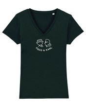 Load image into Gallery viewer, COCO CHANEL AND KARL LAGERFELD Organic Black V-Neck T-Shirt