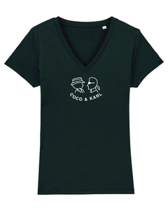 COCO CHANEL AND KARL LAGERFELD Organic Black V-Neck T-Shirt