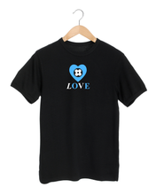 Load image into Gallery viewer, LOVE in FRENCH SKY BLUE and WHITE Black T-Shirt