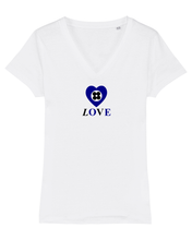 Load image into Gallery viewer, LOVE and HEART in NAVY BLUE Organic White V-Neck