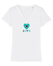 Load image into Gallery viewer, LOVE in TIFFANY BLUE &amp; BLACK Organic V-Neck