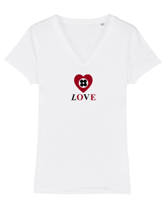 LOVE and HEART in BURGUNDY Organic White V-Neck