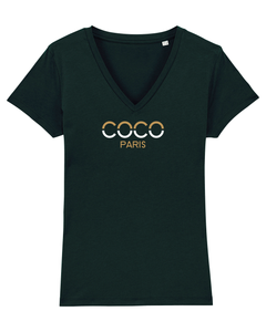 COCO PARIS CAMEL & WHITE SPLIT LETTERS Organic V-Neck T-Shirt