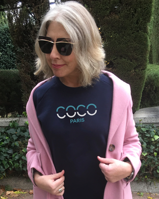 COCO PARIS BLUE & WHITE SPLIT LETTERS Navy Blue Sweatshirt