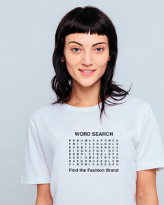 WORD SEARCH FIND THE FASHION BRAND White T-Shirt