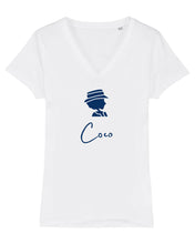 Load image into Gallery viewer, COCO ONLY NAME FRENCH NAVY SILHOUETTE  Organic V-Neck T-Shirt