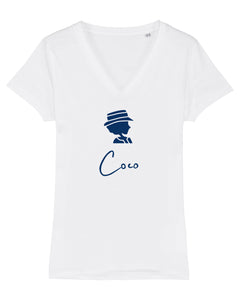 COCO ONLY NAME FRENCH NAVY SILHOUETTE  Organic V-Neck T-Shirt