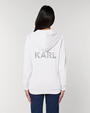 Load image into Gallery viewer, KARL WORDS CLOUD White Hoodie with zip. Design on Back side